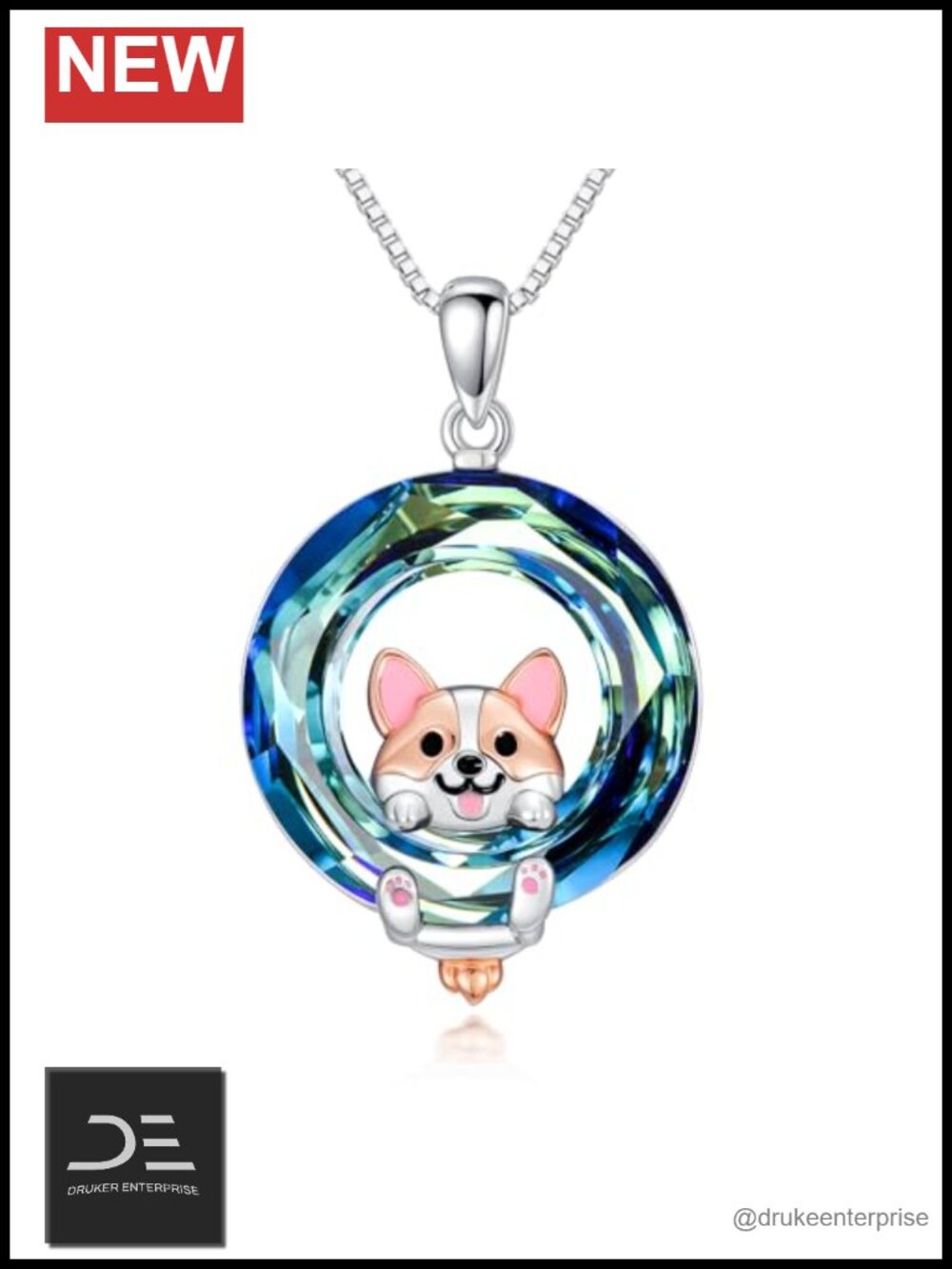 925 Sterling Silver Corgi Crystal Necklace, Tree of Life Pendant, Anniversary
